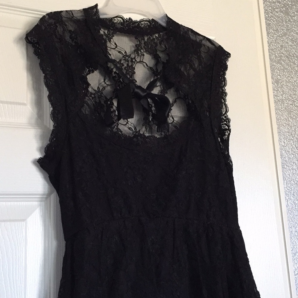 Black lace tie front dress
